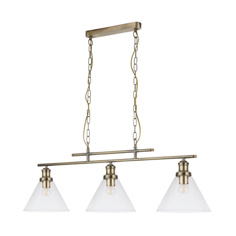 Searchlight Electric Pyramid 3Lt Pendant - Antique Brass & Glass Shades 1277-3AB