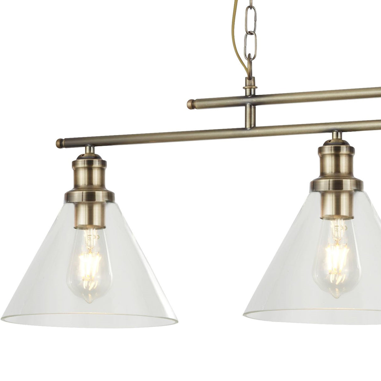 Searchlight Electric Pyramid 3Lt Pendant - Antique Brass & Glass Shades 1277-3AB