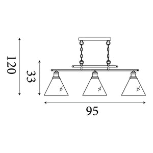 Searchlight Electric Pyramid 3Lt Pendant - Antique Brass & Glass Shades 1277-3AB