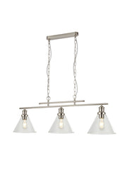 Pyramid 3Lt Bar Pendant - Satin Silver Metal & Glass