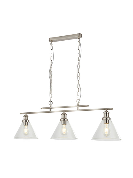 Pyramid 3Lt Bar Pendant - Satin Silver Metal & Glass