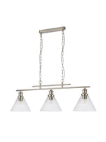 Searchlight Electric Pyramid 3Lt Bar Pendant - Satin Silver Metal & Glass 1277-3SS