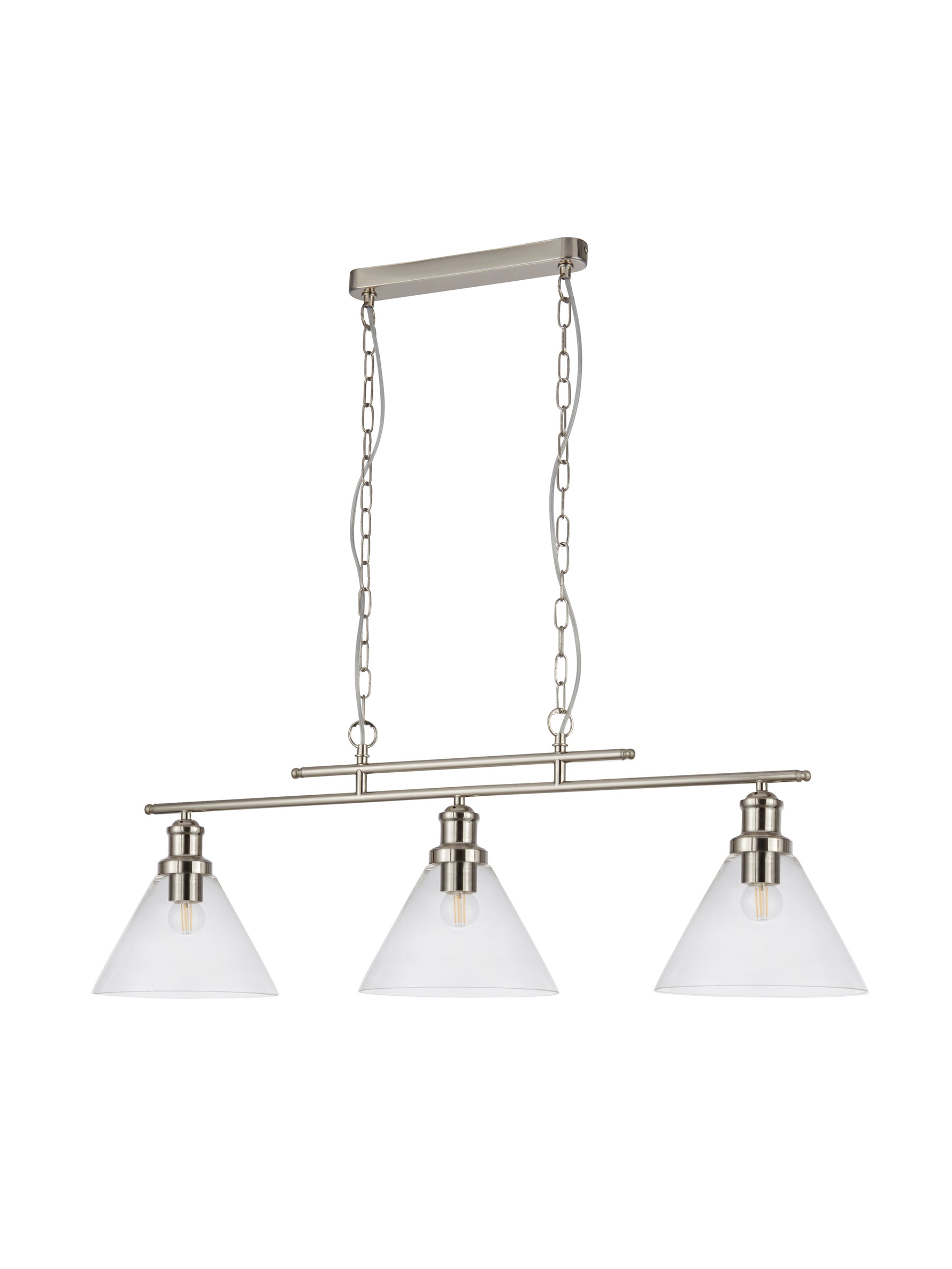 Searchlight Electric Pyramid 3Lt Bar Pendant - Satin Silver Metal & Glass 1277-3SS