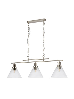 Searchlight Electric Pyramid 3Lt Bar Pendant - Satin Silver Metal & Glass 1277-3SS