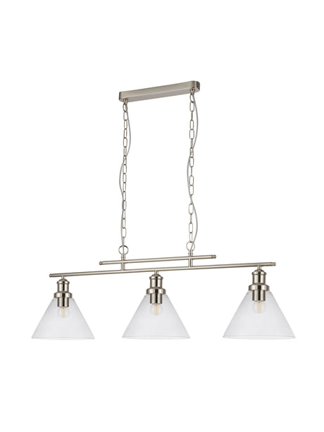 Searchlight Electric Pyramid 3Lt Bar Pendant - Satin Silver Metal & Glass 1277-3SS