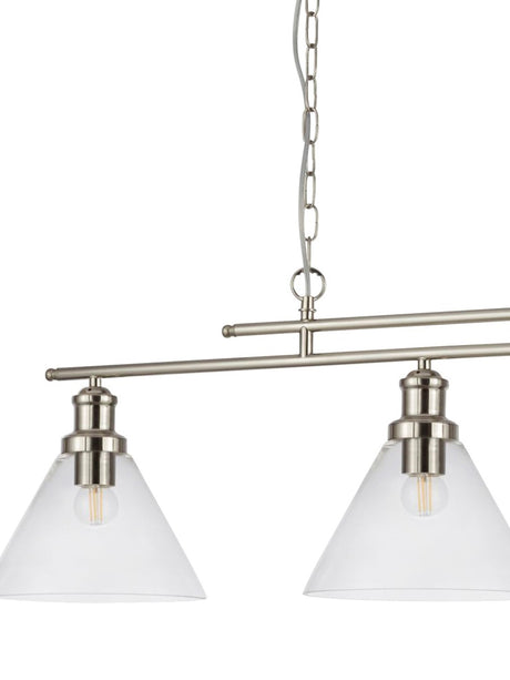 Searchlight Electric Pyramid 3Lt Bar Pendant - Satin Silver Metal & Glass 1277-3SS