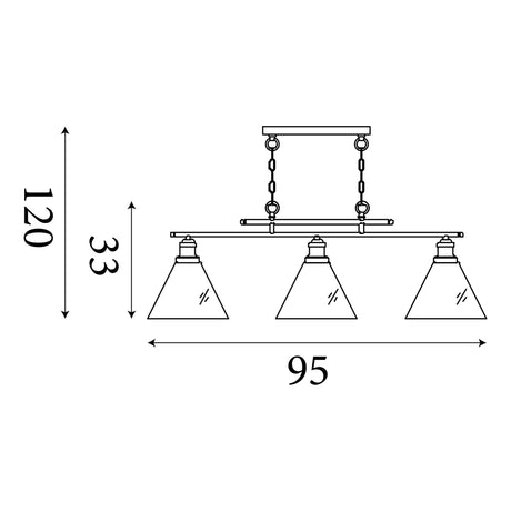 Searchlight Electric Pyramid 3Lt Bar Pendant - Satin Silver Metal & Glass 1277-3SS