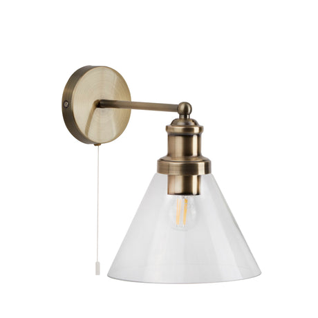 Searchlight Electric Pyramid Wall Light  - Antique Brass Metal & Glass 1277AB