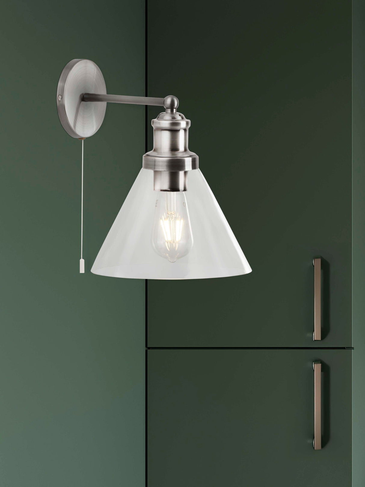 Searchlight Electric Pyramid Wall Light - Satin Silver & Glass Shades 1277SS