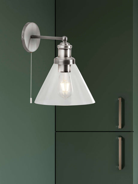 Searchlight Electric Pyramid Wall Light - Satin Silver & Glass Shades 1277SS
