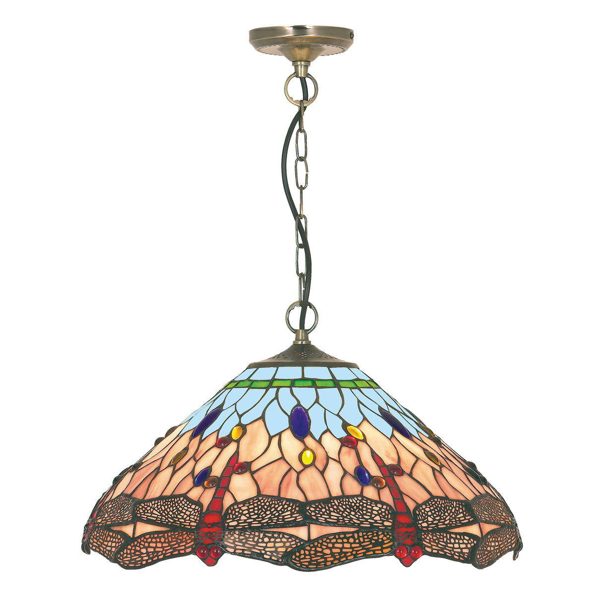 Dragonfly  Pendant  - Antique Brass Metal & Stained Glass