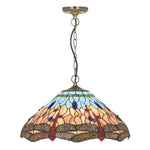 Dragonfly  Pendant  - Antique Brass Metal & Stained Glass