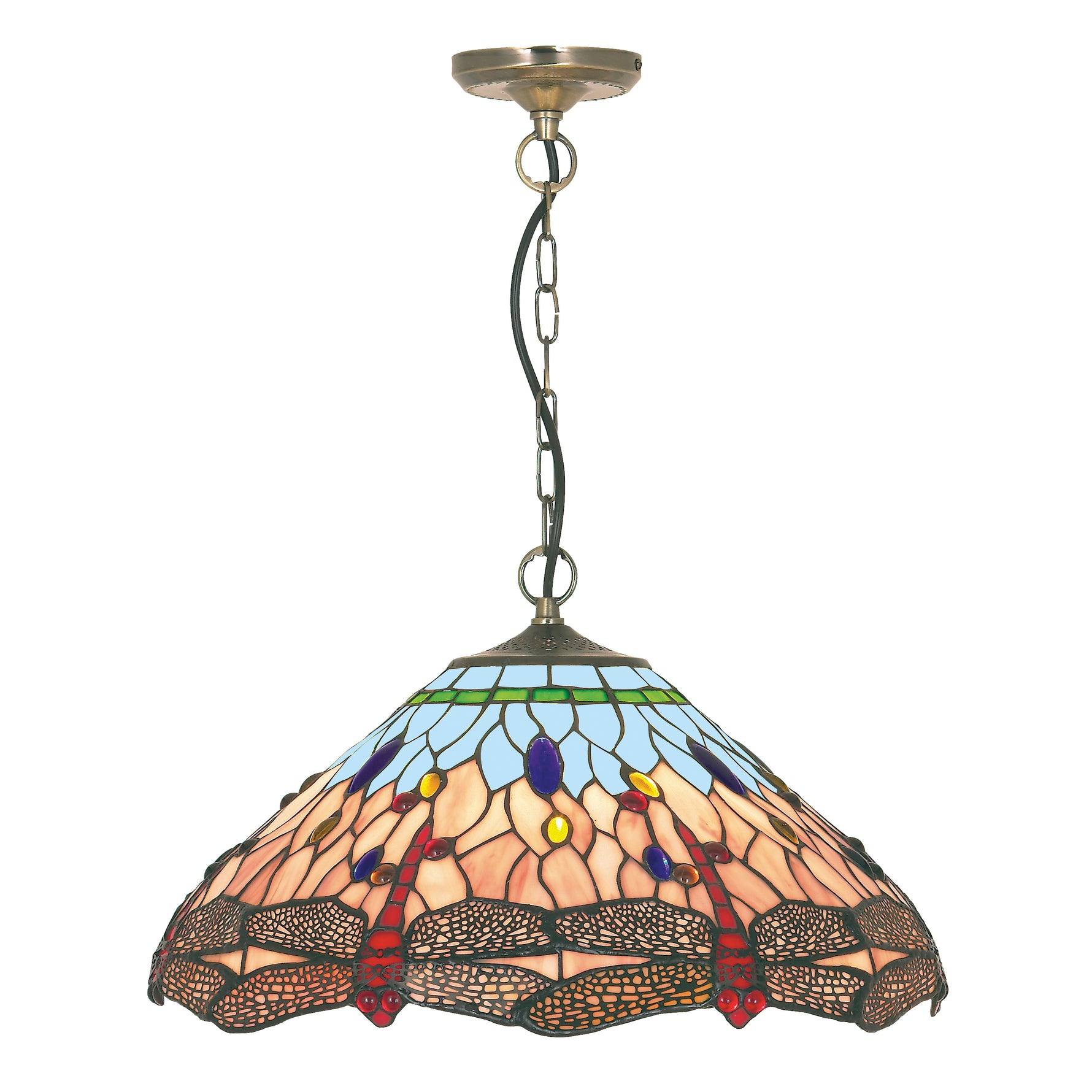 Dragonfly  Pendant  - Antique Brass Metal & Stained Glass
