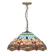 Dragonfly  Pendant  - Antique Brass Metal & Stained Glass