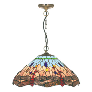 Dragonfly  Pendant  - Antique Brass Metal & Stained Glass
