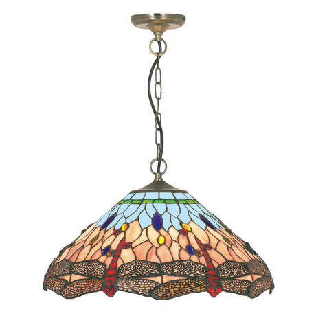 Dragonfly  Pendant  - Antique Brass Metal & Stained Glass