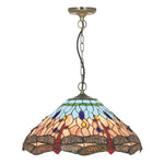 Searchlight Electric Dragonfly  Pendant  - Antique Brass Metal & Stained Glass 1283-16