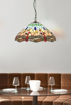 Searchlight Electric Dragonfly  Pendant  - Antique Brass Metal & Stained Glass 1283-16