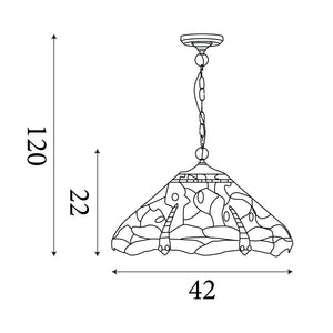 Searchlight Electric Dragonfly  Pendant  - Antique Brass Metal & Stained Glass 1283-16