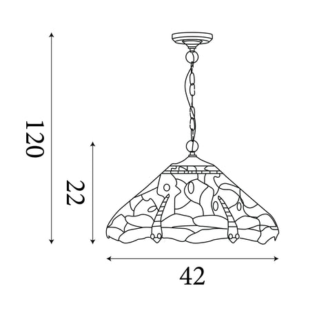 Searchlight Electric Dragonfly  Pendant  - Antique Brass Metal & Stained Glass 1283-16