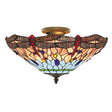 Dragonfly  Semi-Flush - Antique Brass Metal & Stained Glass