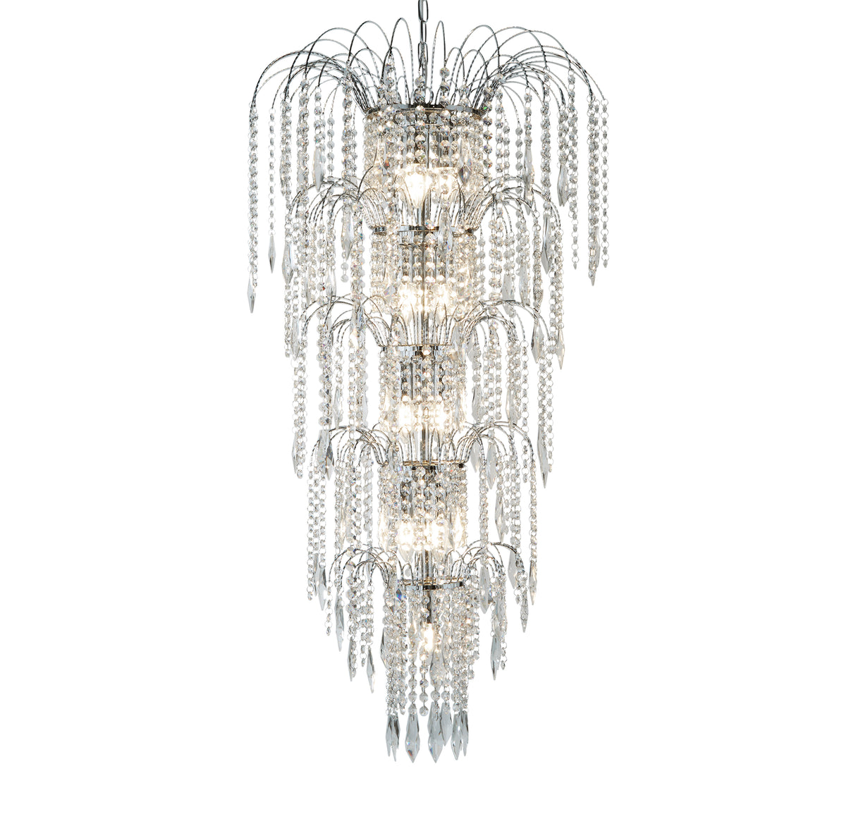 Waterfall 13Lt Chandelier  - Chrome Metal & Crystal