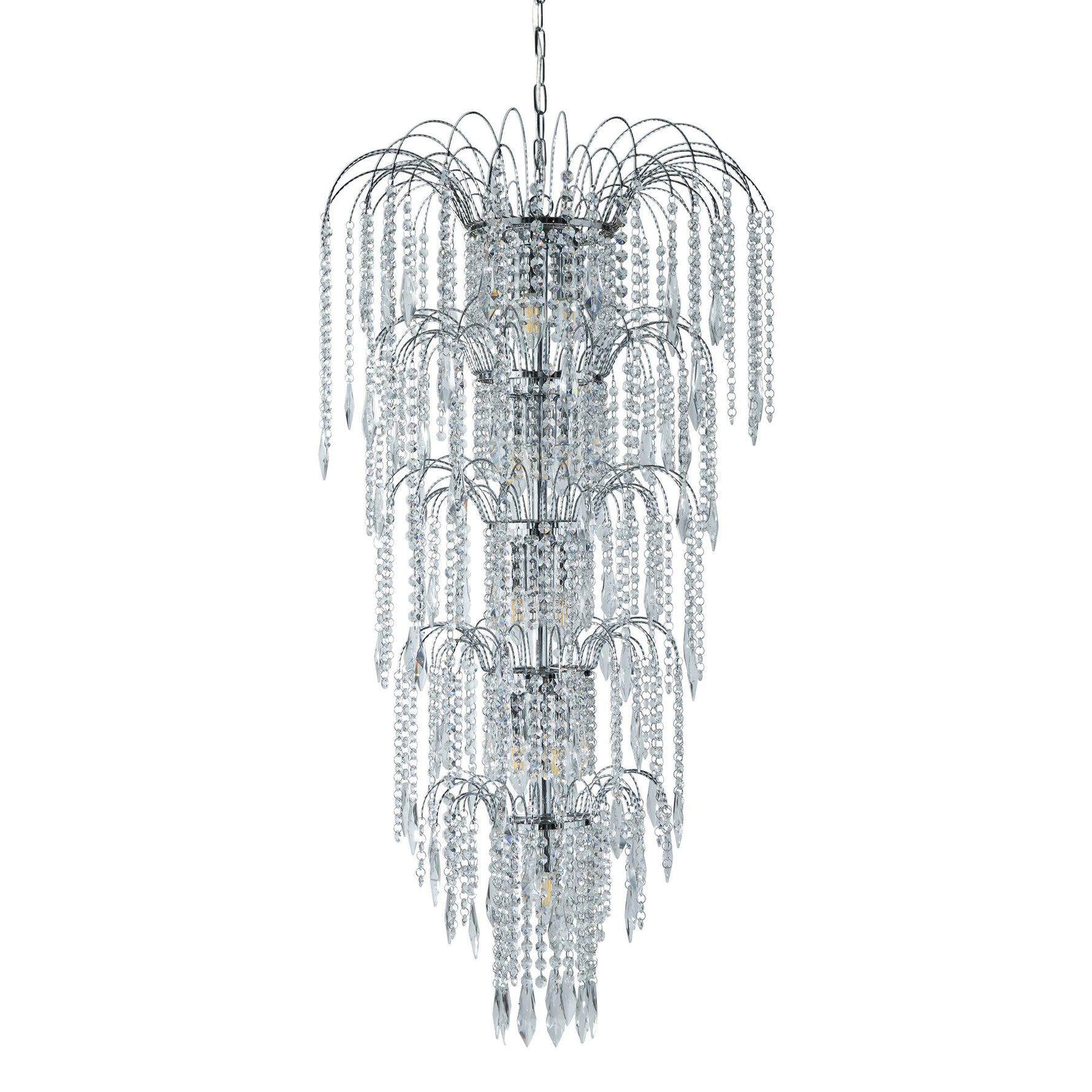 Searchlight Electric Waterfall 13Lt Chandelier  - Chrome Metal & Crystal 1313-13CC