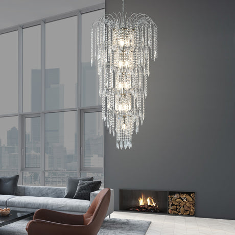 Searchlight Electric Waterfall 13Lt Chandelier  - Chrome Metal & Crystal 1313-13CC