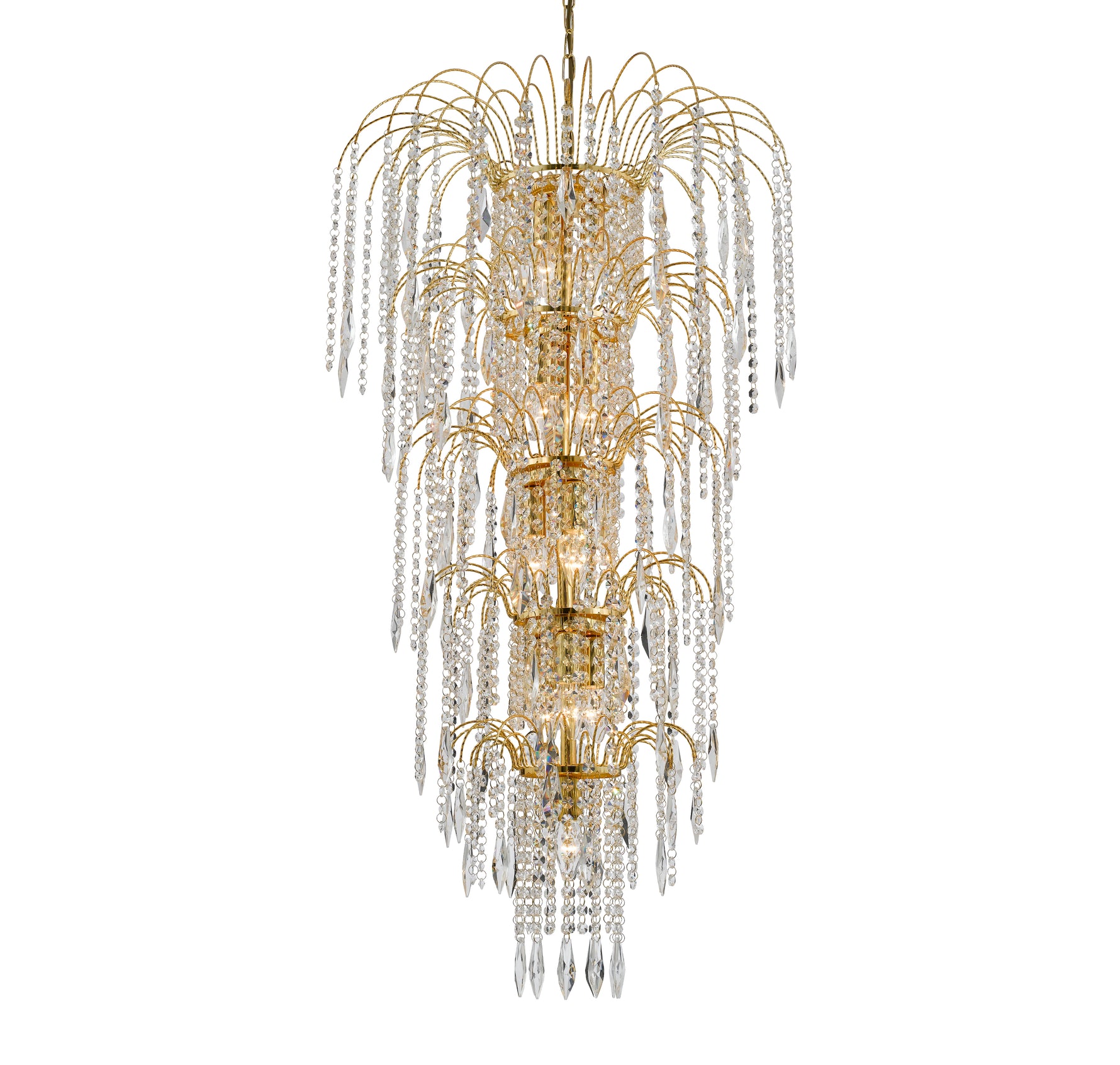 Waterfall 13Lt Tier Chandelier - Gold & Crystal
