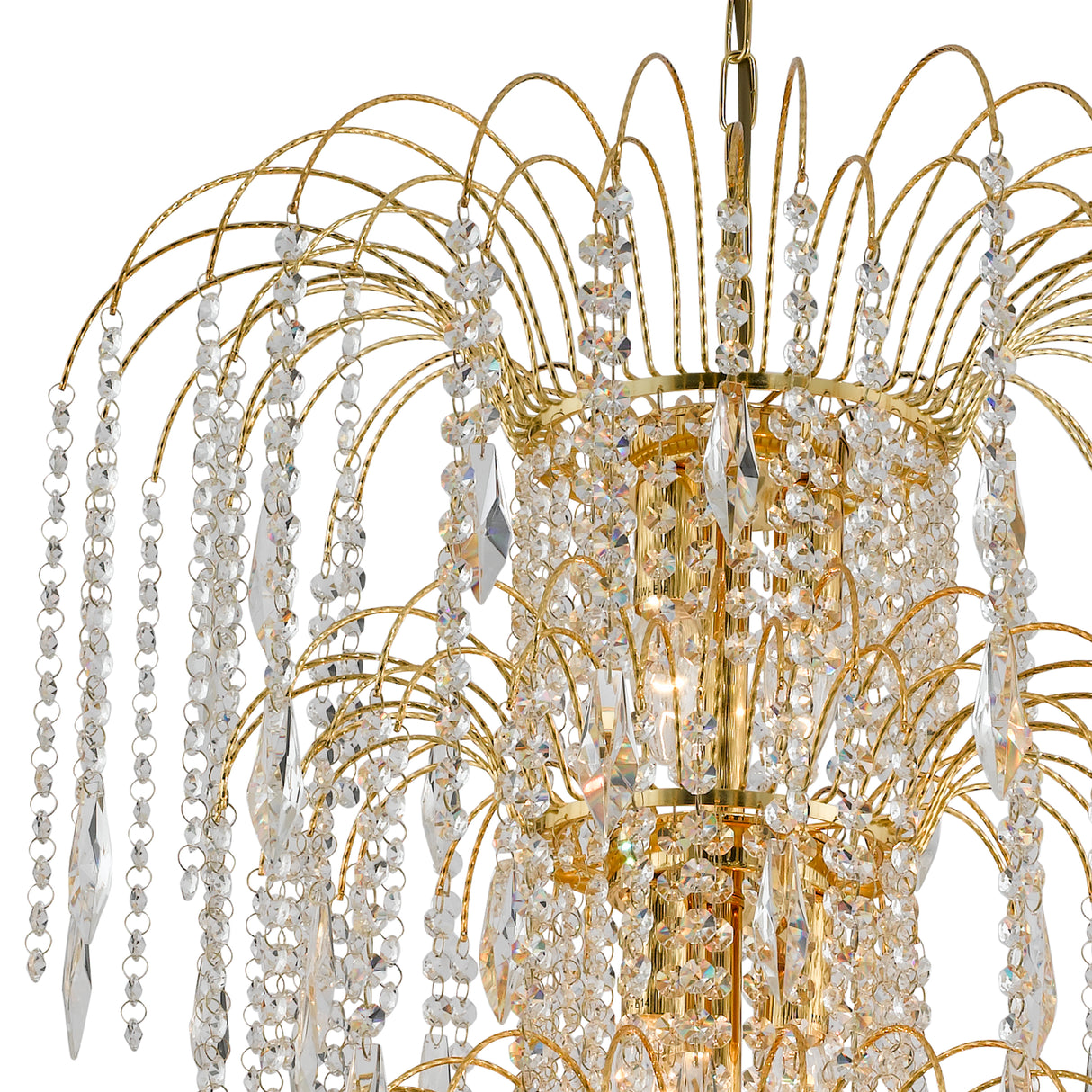 Searchlight Electric Waterfall 13Lt Tier Chandelier - Gold & Crystal 1313-13GO