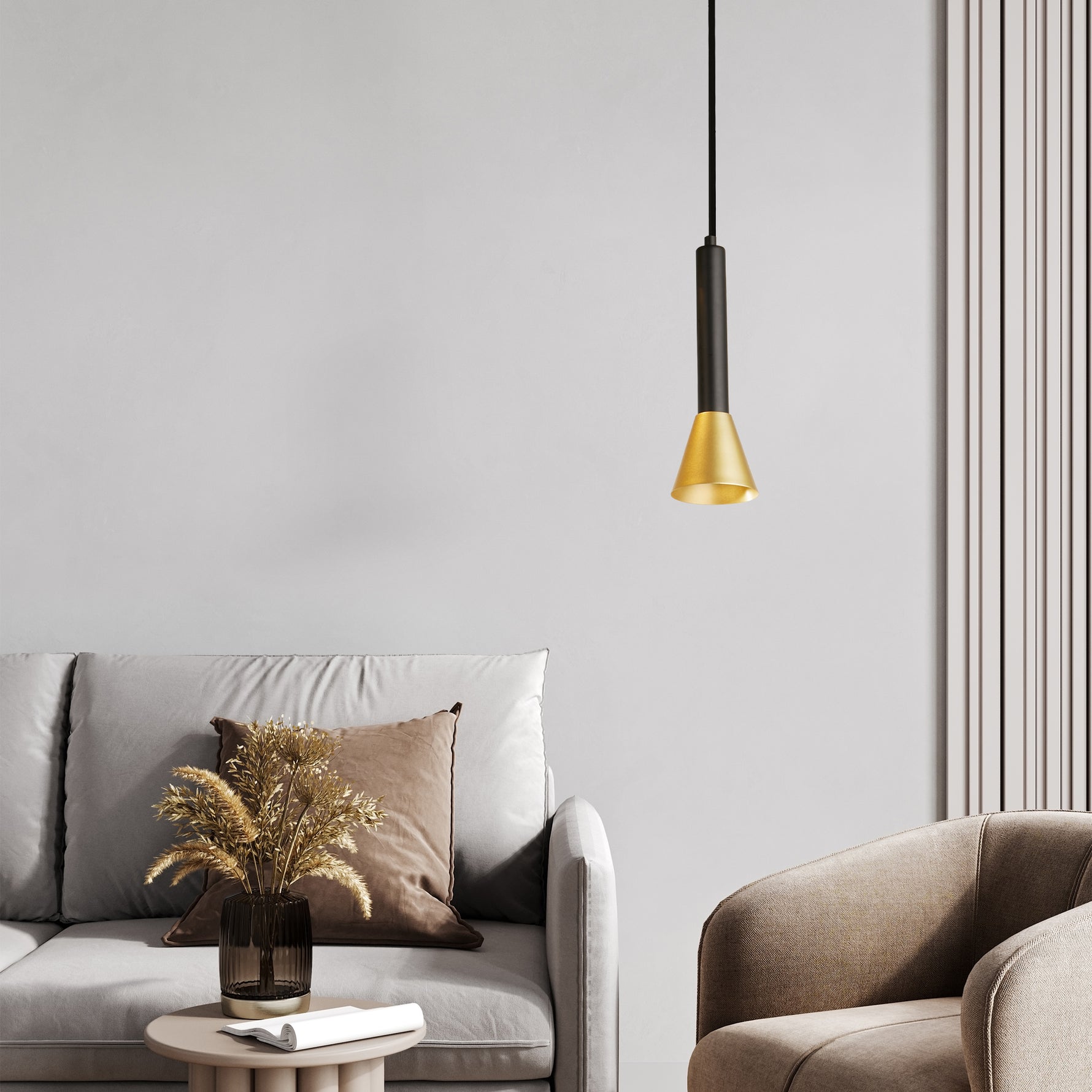 Searchlight Electric Signal Pendant - Black & Gold Metal 13611-1BGO