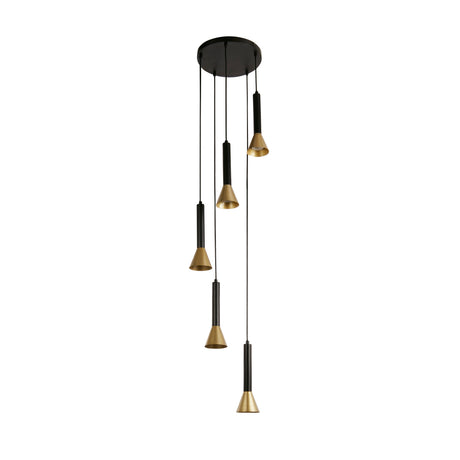 Searchlight Electric Signal 5Lt Multi-Drop Pendant - Black & Gold Metal 13611-5BGO