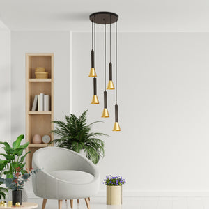 Searchlight Electric Signal 5Lt Multi-Drop Pendant - Black & Gold Metal 13611-5BGO