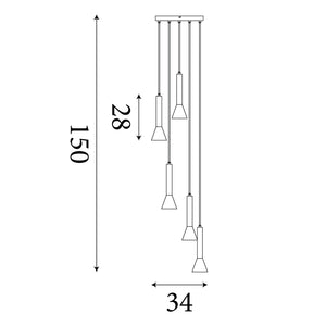 Searchlight Electric Signal 5Lt Multi-Drop Pendant - Black & Gold Metal 13611-5BGO