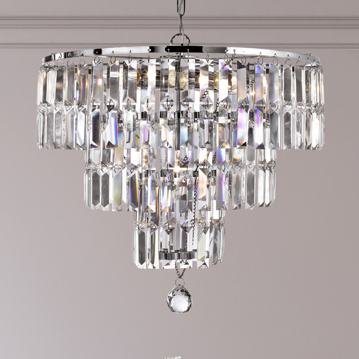 Searchlight Electric Empire  5Lt Pendant - Chrome Metal & Clear Crystal 1375-5CC