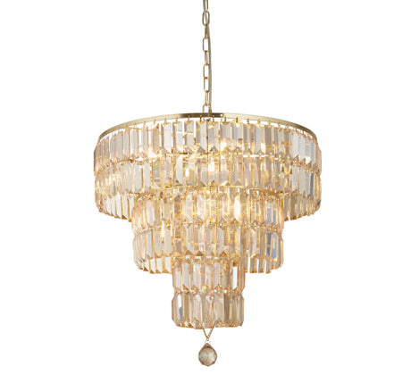 Empire 5Lt Pendant - Satin Brass Metal & Champagne Glass