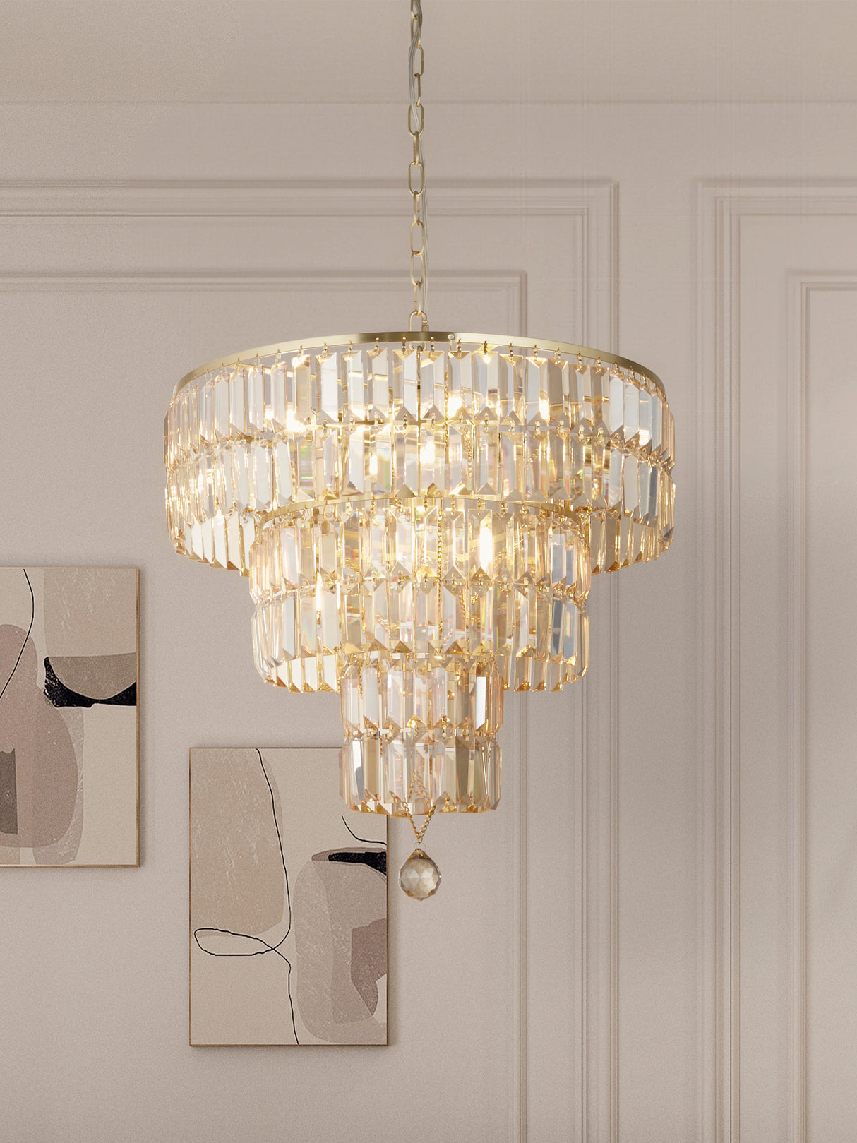 Searchlight Electric Empire 5Lt Pendant - Satin Brass Metal & Champagne Glass 1375-5SB
