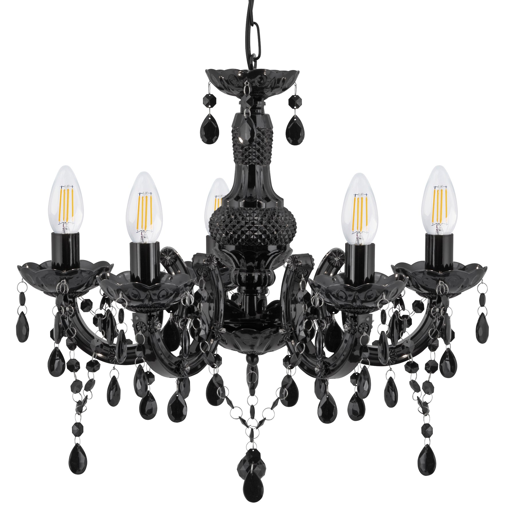 Searchlight Electric Marie Therese  5Lt Pendant - Black Glass & Acrylic 1455-5BK