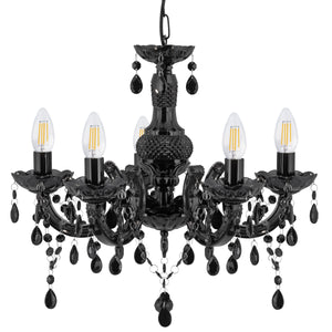 Searchlight Electric Marie Therese  5Lt Pendant - Black Glass & Acrylic 1455-5BK
