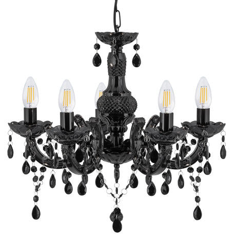 Searchlight Electric Marie Therese  5Lt Pendant - Black Glass & Acrylic 1455-5BK