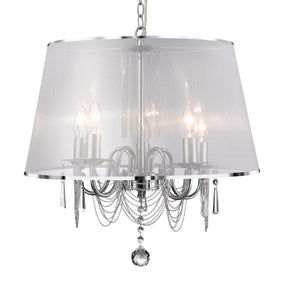 Venetian 5Lt Pendant  -  Chrome, Voile Shade & Crystal Glass
