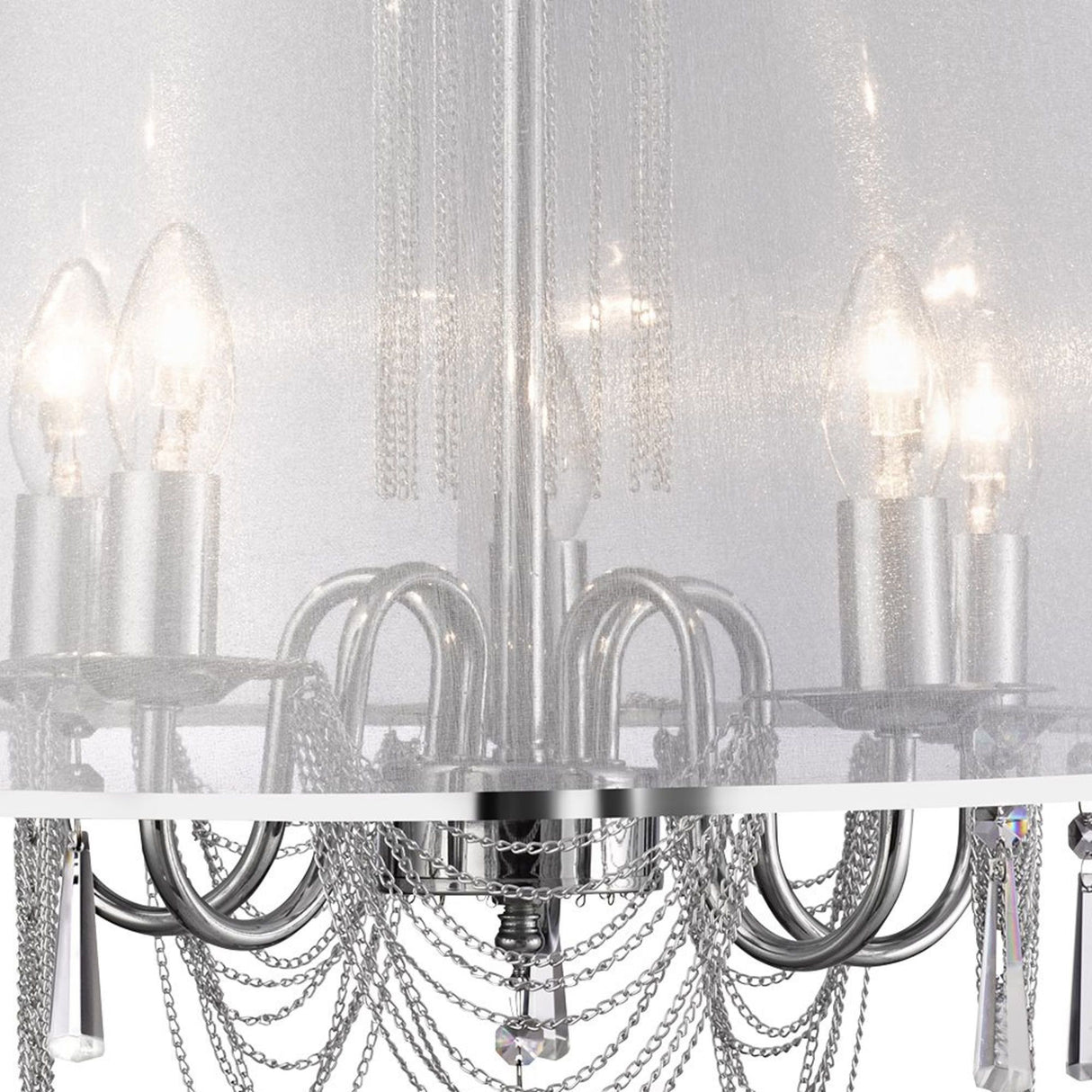 Searchlight Electric Venetian 5Lt Pendant  -  Chrome, Voile Shade & Crystal Glass 1485-5CC