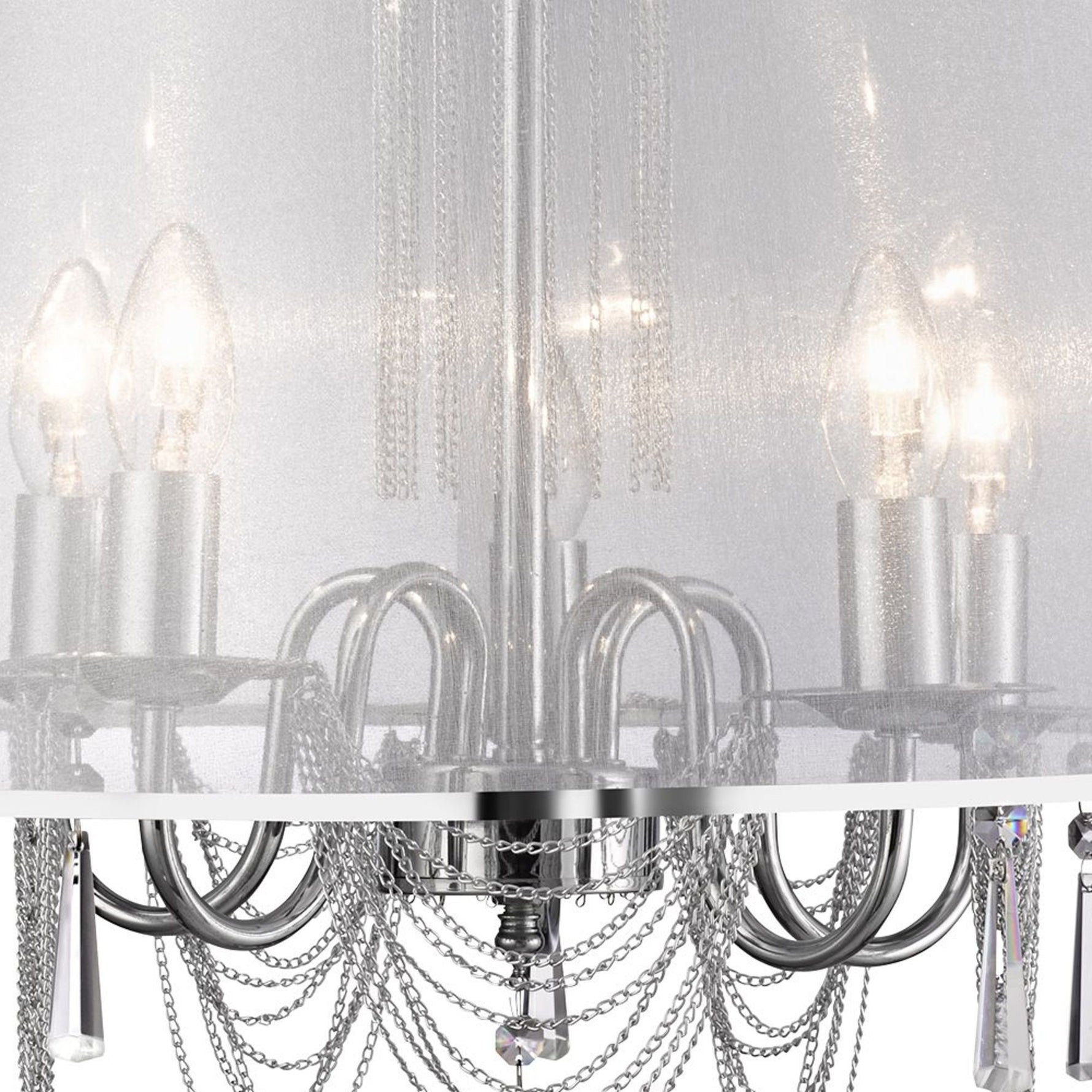 Searchlight Electric Venetian 5Lt Pendant  -  Chrome, Voile Shade & Crystal Glass 1485-5CC