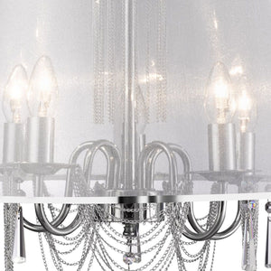 Searchlight Electric Venetian 5Lt Pendant  -  Chrome, Voile Shade & Crystal Glass 1485-5CC