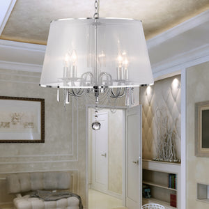 Searchlight Electric Venetian 5Lt Pendant  -  Chrome, Voile Shade & Crystal Glass 1485-5CC