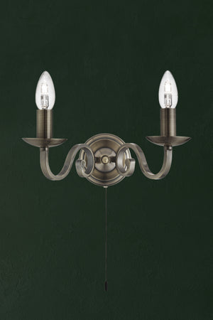 Searchlight Electric Richmond 2Lt Wall Light - Antique Brass Metal 1502-2AB