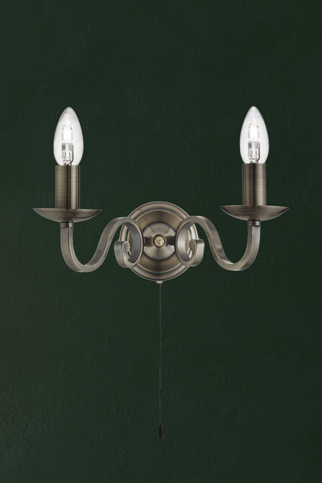 Searchlight Electric Richmond 2Lt Wall Light - Antique Brass Metal 1502-2AB