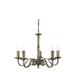 Searchlight Electric Richmond 5Lt Pendant - Antique Brass Metal 1505-5AB