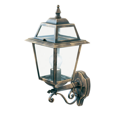 Searchlight Electric New Orleans Outdoor Wall Light- Black Gold, Clear Glass,IP44 1521