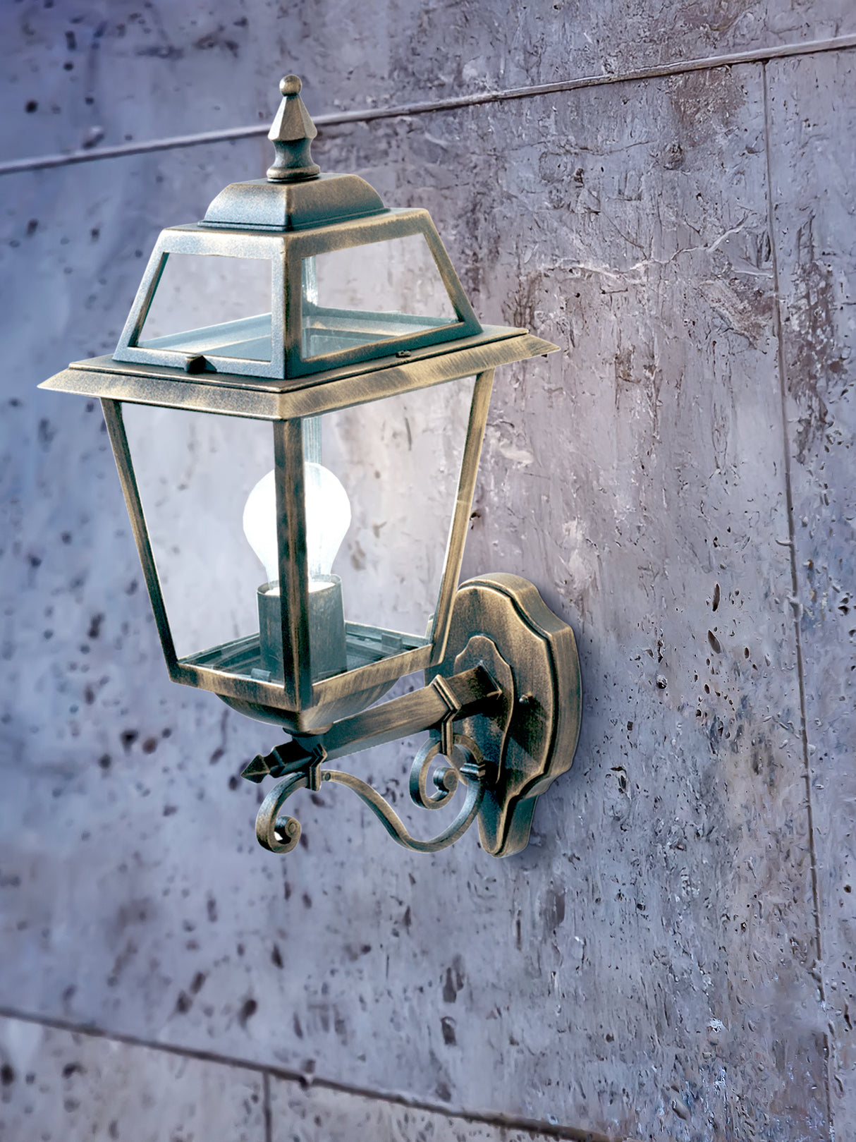 Searchlight Electric New Orleans Outdoor Wall Light- Black Gold, Clear Glass,IP44 1521